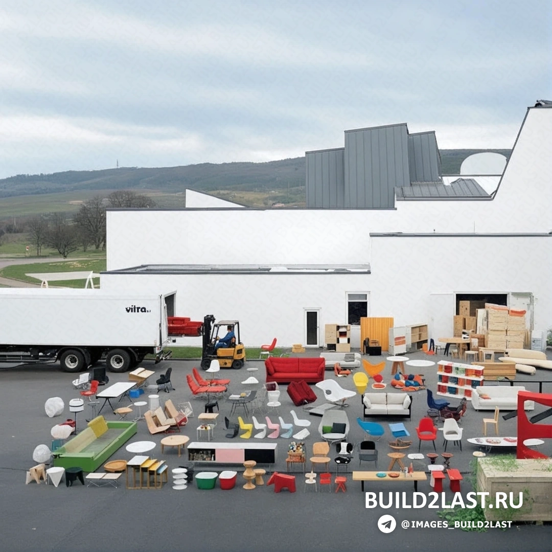 Музей дизайна Vitra в Вайль-ам-Райн, Германия. Архитектура с элементами футуризма и деконструктивизма, белые и серые оттенки.